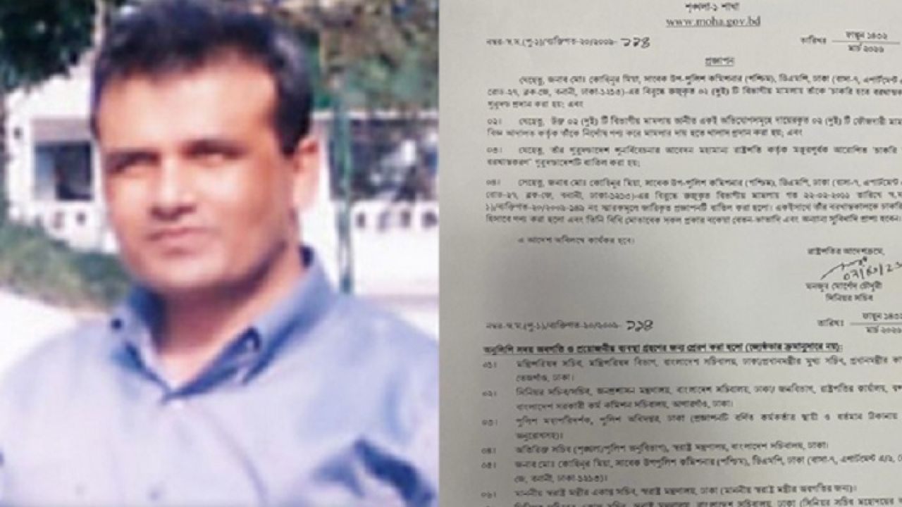 আলোচিত পুলিশ কর্মকর্তা কোহিনূর মিয়ার বরখাস্তের আদেশ বাতিল