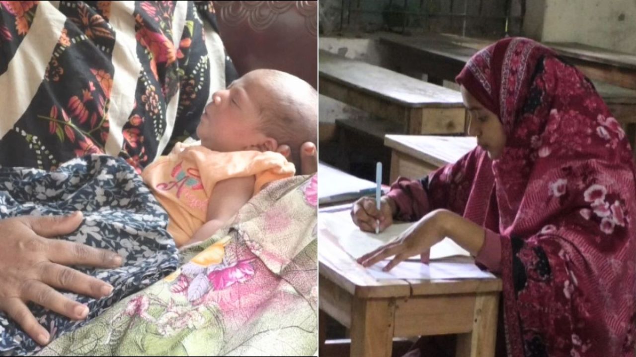 নবজাতককে পাশে রেখে দাখিল পরীক্ষায় মা