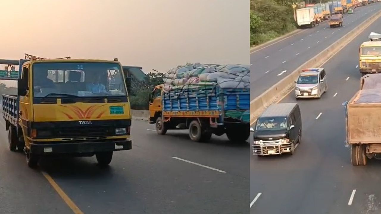 মেঘনা ব্রিজ সংলগ্ন ঢাকা-চট্টগ্রাম মহাসড়কে চলছে উল্টোপথে যানবাহন