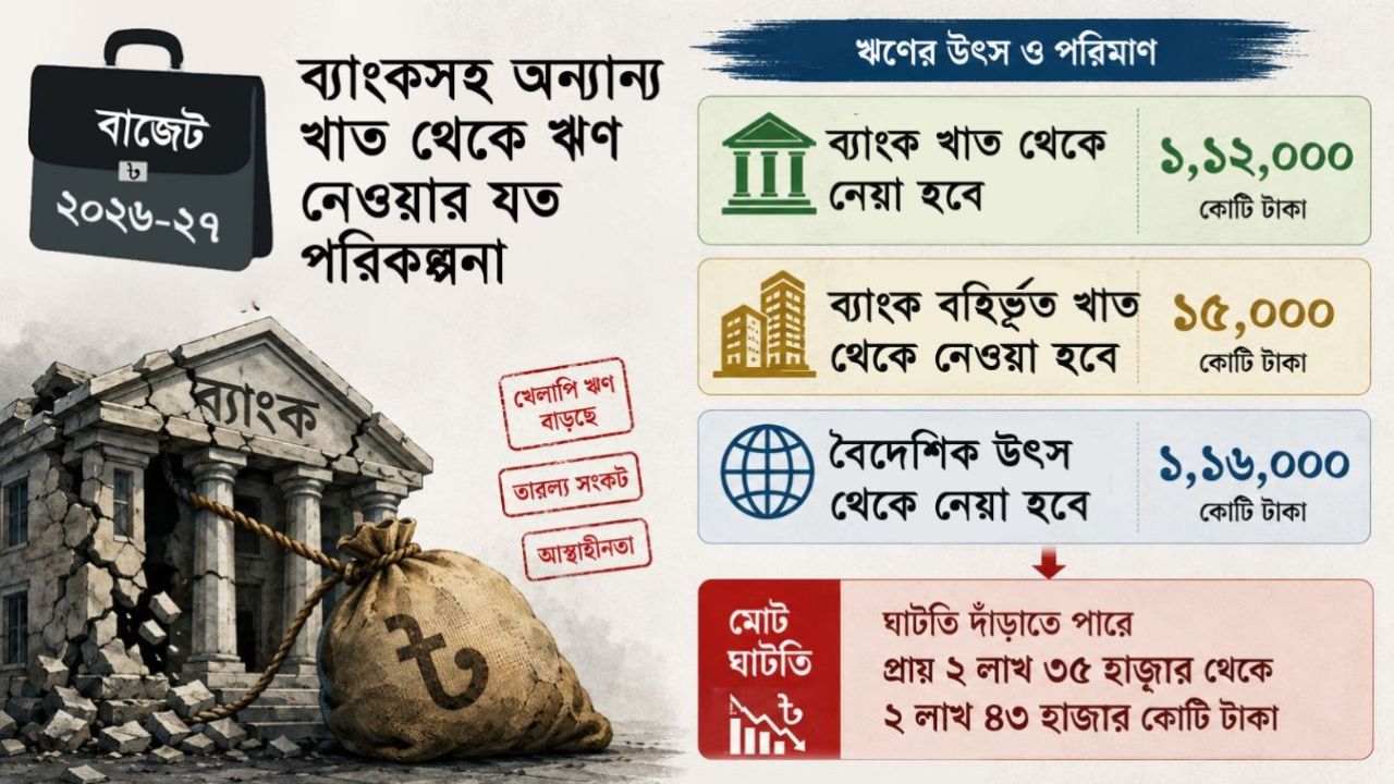 ভঙ্গুর ব্যাংক খাতের কাঁধে বিশাল বাজেটের ঘাটতির বোঝা