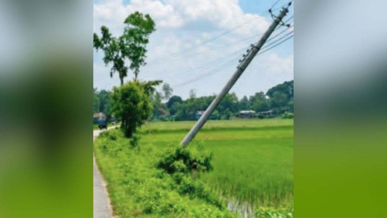 শেরপুরে হেলে পড়া বৈদ্যুতিক খুঁটি নিয়ে আতঙ্ক