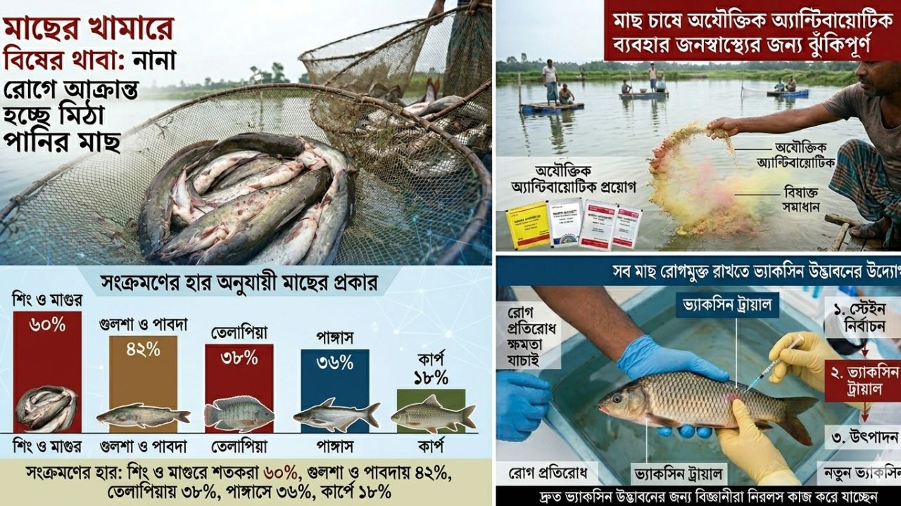 মাছের খামারে বিষের থাবা: নানা রোগে আক্রান্ত হচ্ছে মিঠা পানির মাছ