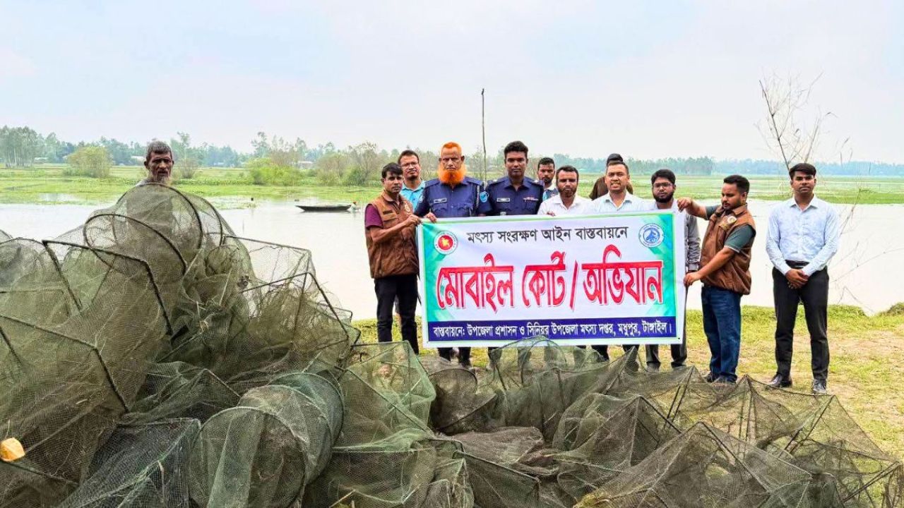 মধুপুর ও ধনবাড়ীতে নিষিদ্ধ জাল জব্দ