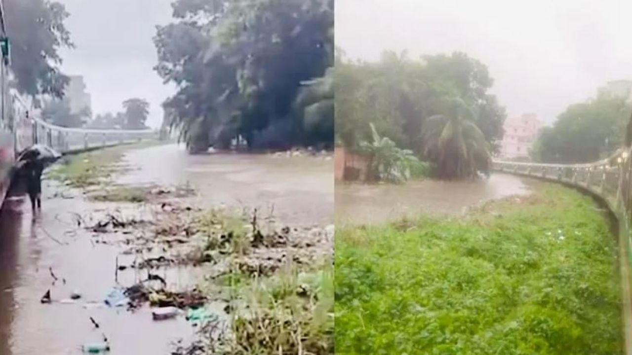 ডুবন্ত রেললাইনে আটকে গেল ‘পর্যটক এক্সপ্রেস’
