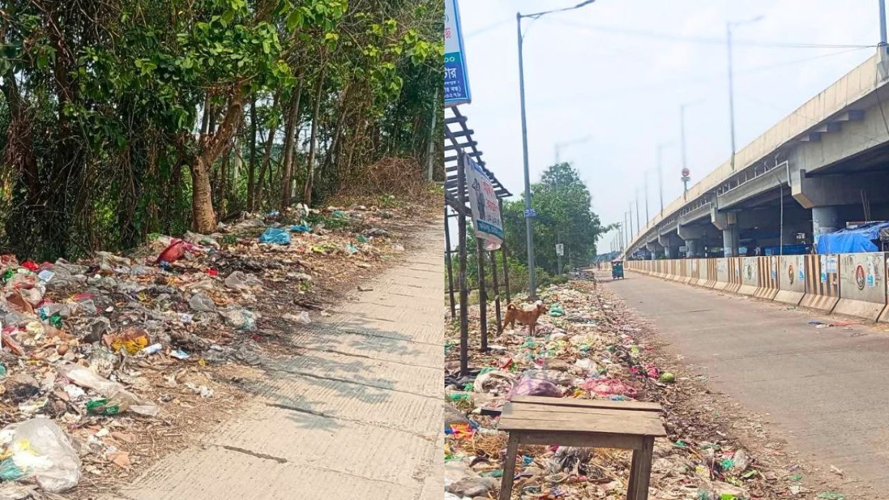 ভাঙায় এক্সপ্রেসওয়ের ফুটপাত যেন ময়লার ভাগাড়