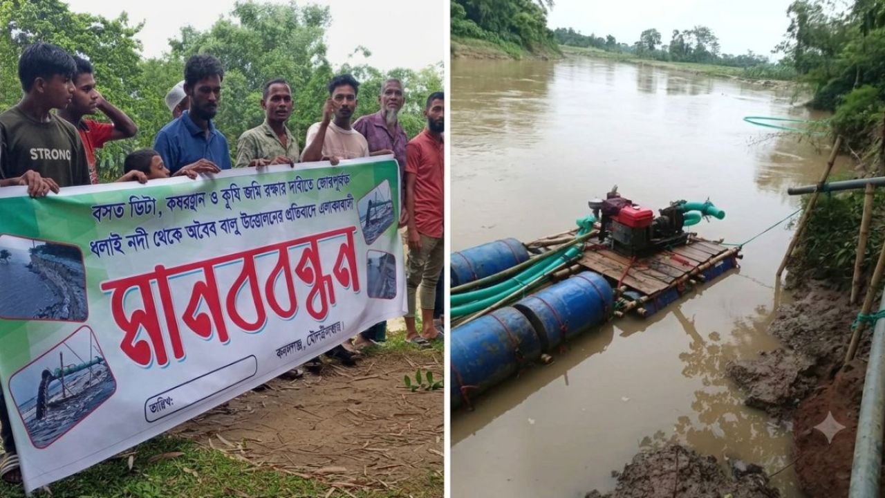 নদী রক্ষায় কমলগঞ্জে গ্রামবাসীর মানববন্ধন