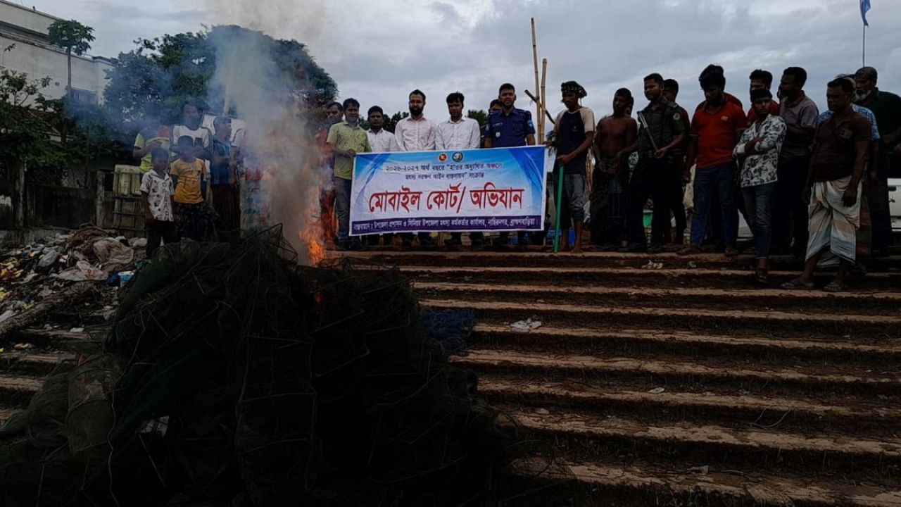 নাসিরনগরে ৭ লাখ টাকার অবৈধ জাল জব্দ