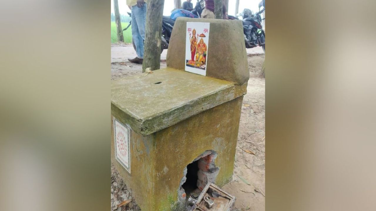 নন্দীগ্রামে প্রতিমা ভাঙচুর ও দানবাক্সে চুরি