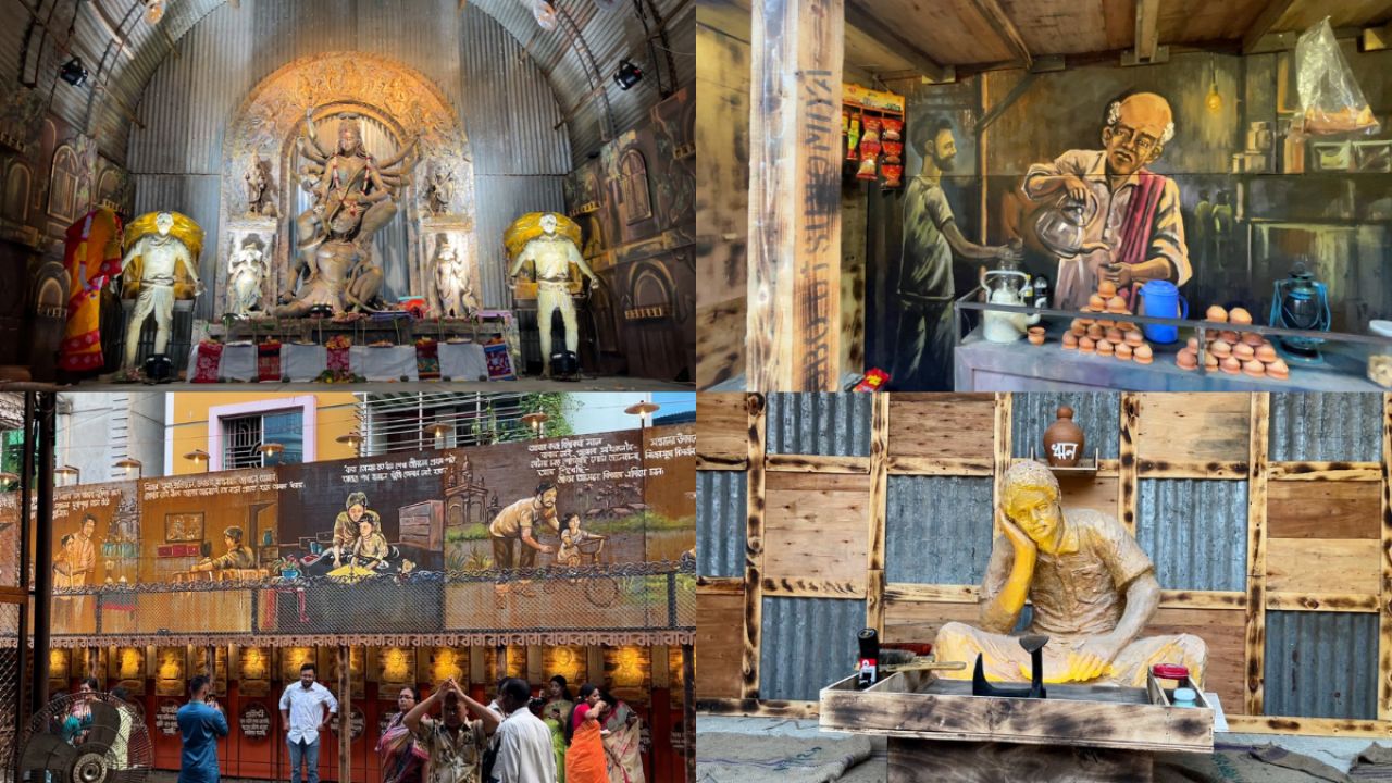 নরসিংদীতে বাবার ত্যাগের গল্পে পূজা মণ্ডপসজ্জা