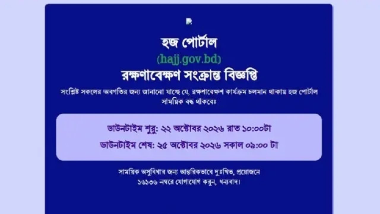 তিন দিন বন্ধ থাকছে সরকারি হজ পোর্টাল