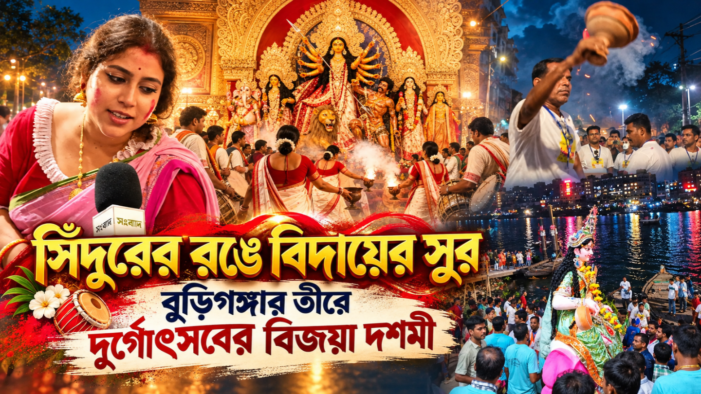 সিঁদুরের রঙে বিদায়ের সুর, বুড়িগঙ্গার তীরে দুর্গোৎসবের বিজয়া দশমী